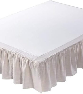 Washed French Linen Bed Skirt, Dust Ruffl, Cal King Size 72" W x 84" L, Drop 16", Super Soft, Ruffle Style, Natural Color