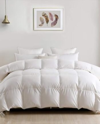 All-Season Down Duvet 10.5 Tog King Size Quilt, Fluffy 750 Fill-power Goose Feathers & Down, Light Soft Breathable 480TC Egyptian Cotton-blend Fabric (220x240cm White)