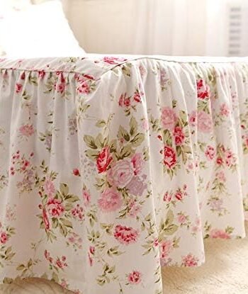 Country Rose Roses Pink Floral Flower Bed Coverlets Dust Ruffle, 3 Pieces, 1 Bed Skirts & 2 PCS Pillowcases 100% Cotton (Vintage Rose, )