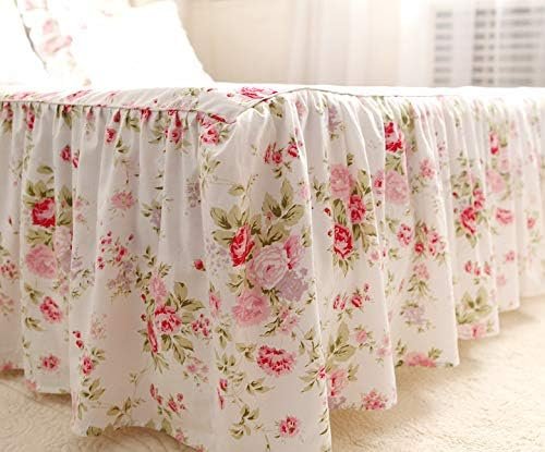 Country Rose Roses Pink Floral Flower Bed Coverlets Dust Ruffle, 3 Pieces, 1 Bed Skirts & 2 PCS Pillowcases 100% Cotton (Vintage Rose, )