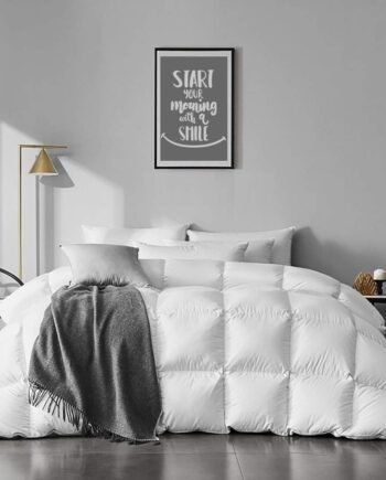 Full Size Feathers Down Comforter - Ultra Soft All Seasons 100% Organic Cotton Feathers Down Duvet Insert Medium Warm Quilted Bed Comforter with Corner Tabs (82x86,Ivory White)