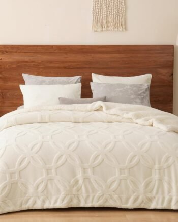 Tufted Sherpa Fleece Blanket Queen Size, 510 Warm Blanket for Winter, No Shed No Pilling, 90" x 90", 3D Jacquard Cozy Thick Bedding for Home Decor, Cream