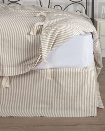 Farmhouse Ticking Taupe King Bed Skirt 78x80x16