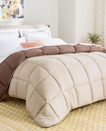 All-Season Duvet - Microfibre Double Bed Duvet 10.5 Tog - Coverless & Reversible - , Down Alternative Quilt, Sand/Mocha