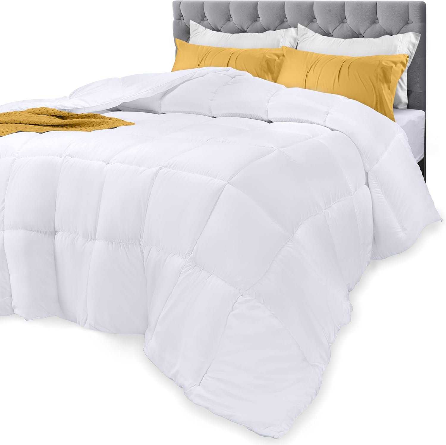 Down Alternative Comforter (King, White) - All Season Comforter - Plush Siliconized Fiberfill Duvet Insert - Box Stitched