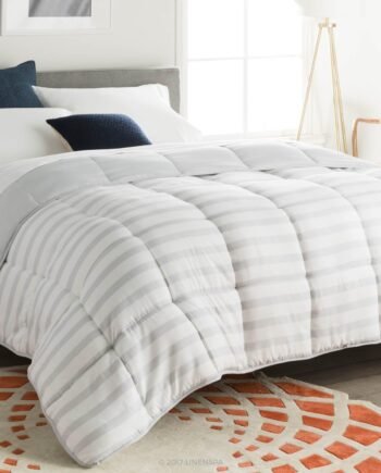All-Season Duvet - Microfibre Double Bed Duvet 10.5 Tog - Coverless & Reversible - , Down Alternative Quilt, Grey/White Stripes