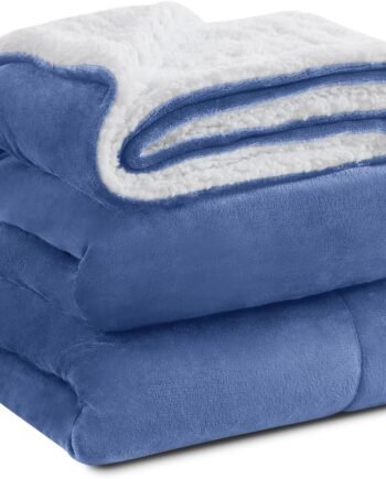 Sherpa Fleece King Size Blanket for Bed - Extra Warm and Heavy Thick Blankets for Winter, Super Soft 500 Plush Blanket, 108" X 90" Washed Blue