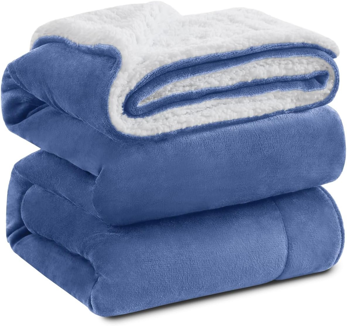 Sherpa Fleece King Size Blanket for Bed - Extra Warm and Heavy Thick Blankets for Winter, Super Soft 500 Plush Blanket, 108" X 90" Washed Blue