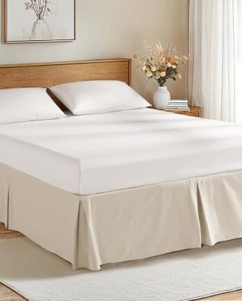 100% French Linen Bed Skirt King Size 14" Drop Tailored Drape Design Natural Flax Basic Dust Border Soft Bed Skirt (King, Linen)