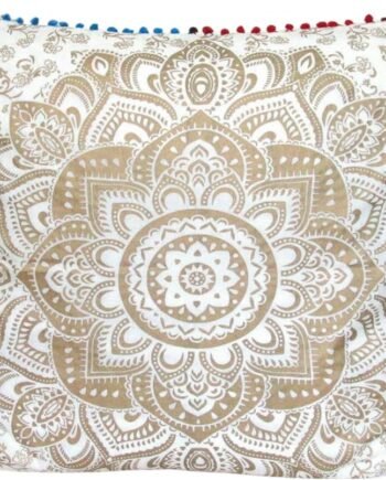 Indian Chair Seat Throw Pillow Covers 16"x16" Printed Floral Gold White Traditional 40cm x 40cm Home Decor Cotton Mandala Ombre Square Cushion Covers | Set of 2