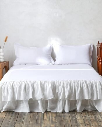 White Ruffled Bed Skirt 22-Inch Tailored Drop Cotton Voile Dust Ruffle Soft Cozy Elegant Luxurious Bedding (22" King, White)