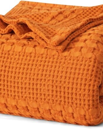 100% Cotton Waffle Weave Blanket King Size, Soft Lightweight Breathable Cozy Blankets for Bed, Luxury Aesthetic Woven Bedding for Home Decor, 108"x90", Marmalade