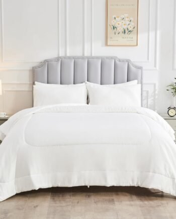 Cooling Comforter Queen Size, Down Alternative Summer Blanket 88×88 inches, Duvet Rayon Shell Lightweight Breathable for Hot Sleeper, 8 Corner Tabs, White