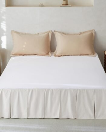 French Linen Pleated Bed Skirt, 14" Tailored Draped Natural Linen-Cotton Blend Basic Dust Border Soft Comfort Farmhouse Bedding (14" , White)