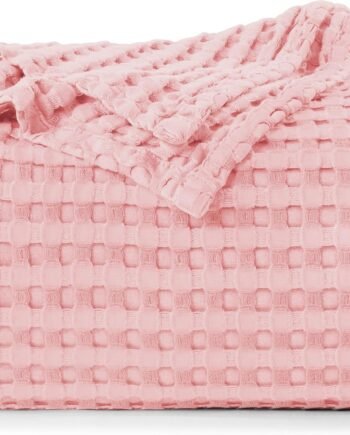 Pink 100% Cotton Waffle Blanket 300  [King - 90x108 Inch] Soft Lightweight Breathable Bed Blanket for All Season