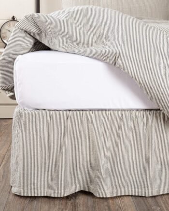 Hatteras Seersucker Ticking Striped Cotton Americana Split Corners Gathered King Bed Skirt, 78x80x16, Denim Blue