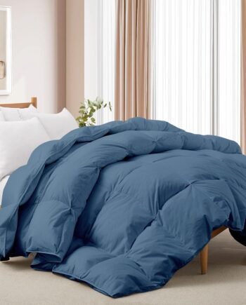 Duvet Down Duvet 155 x 220 cm | All Season Duvet with Down Feathers 1135 g | Fluffy Quilt Sleeping Blanket 100% Cotton Duvet Cover Breathable & Washable |   Navy Blue