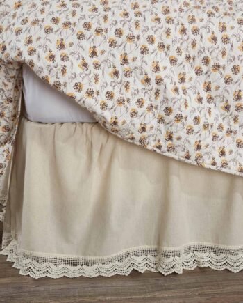Flax and Lace King Bed Skirt, 16" Drop, Natural Cream Dust Ruffle with Crochet Lace Trim, Vintage Farmhouse, Boho