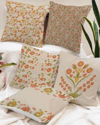 Leaf Printed Poly Cotton Cushion Covers, Set of 5 (12 x 12 Inches)