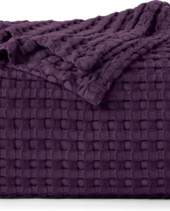 Plum 100% Cotton Waffle Blanket 300  [Queen - 90x90 Inch] Soft Lightweight Breathable Bed Blanket for All Season