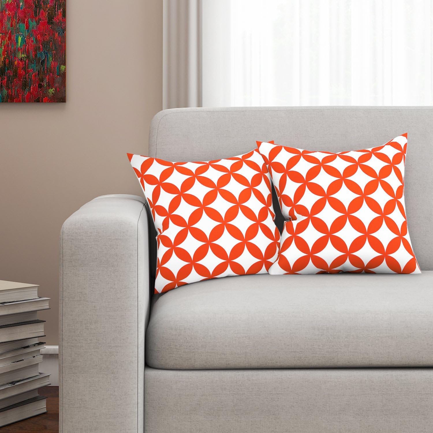 Set of 2 Cushion Cover 16 Inch x 16 Inch | Printed Cotton Cushions for Sofa | Geometric HD Digital | Decorative Cushion Pillow | Square Pillow Covers for Sofa Living Room
