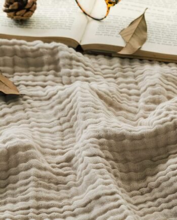 Cotton Bed Blanket Soft Muslin Boho Bedding Lightweight Breathable Twin Blanket All Season Gauze Blanket, Light Tan