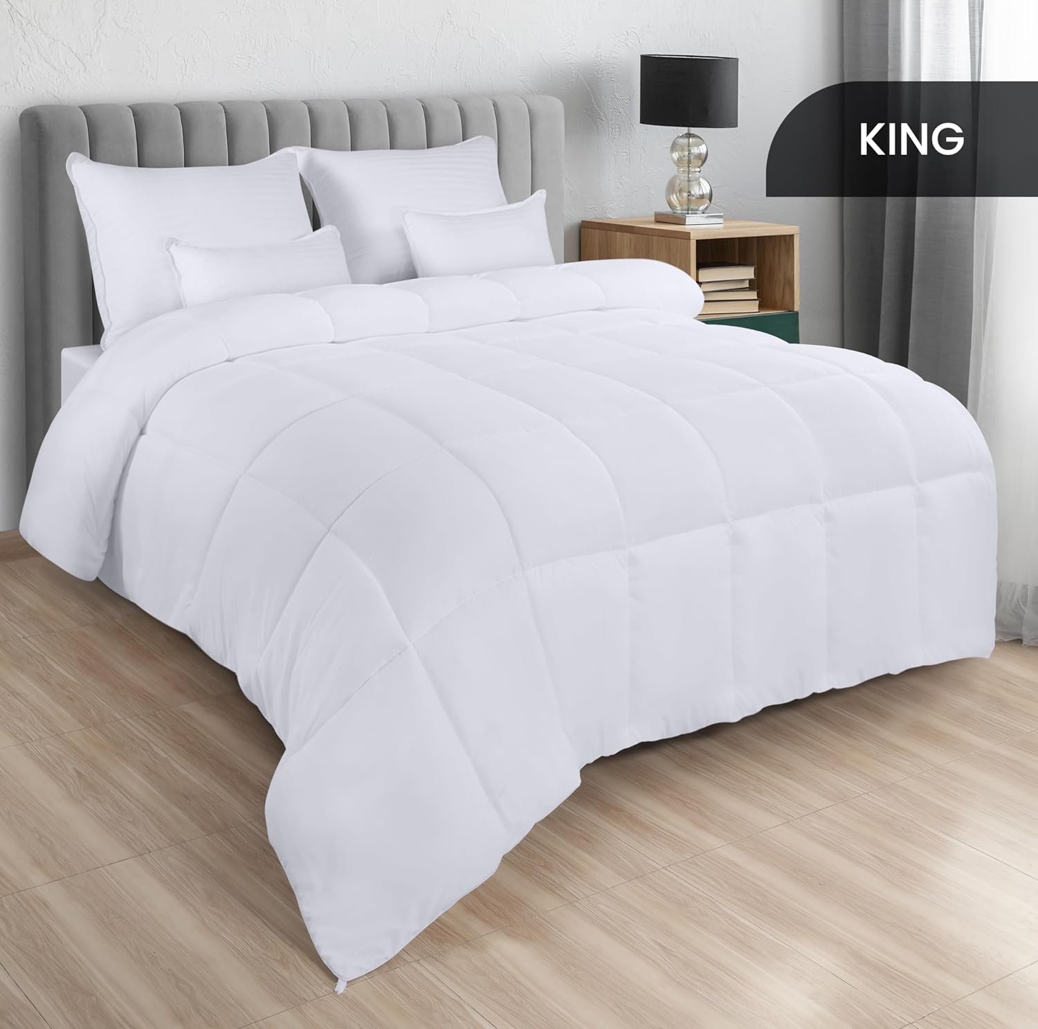 Down Alternative Comforter (King, White) - All Season Comforter - Plush Siliconized Fiberfill Duvet Insert - Box Stitched