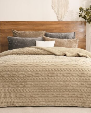 Tufted Sherpa Fleece Blanket Queen Size, 510 Warm Blanket for Winter, No Shed No Pilling, 90" x 90", 3D Jacquard Cozy Thick Bedding for Home Decor, Khaki