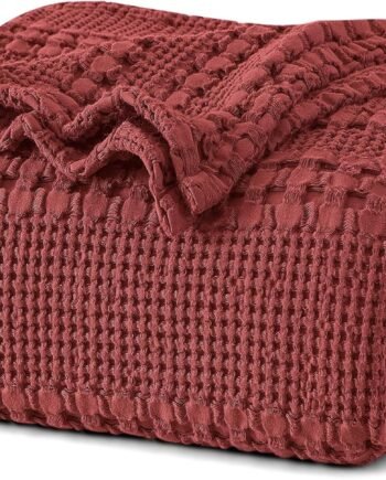 100% Cotton Waffle Weave Blanket King Size, Soft Lightweight Breathable Cozy Blankets for Bed, Luxury Aesthetic Woven Bedding for Home Decor, 108"x90", Wine Red
