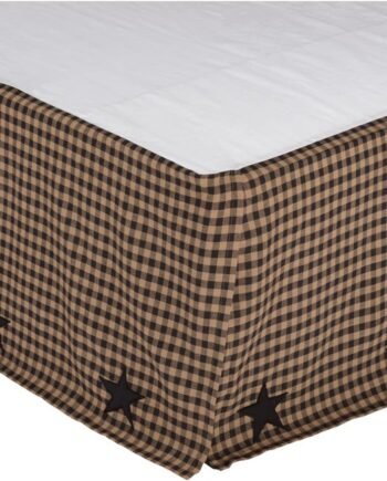 Check Star Cotton Primitive Split Corners Appliqued King Bed Skirt, Raven Black