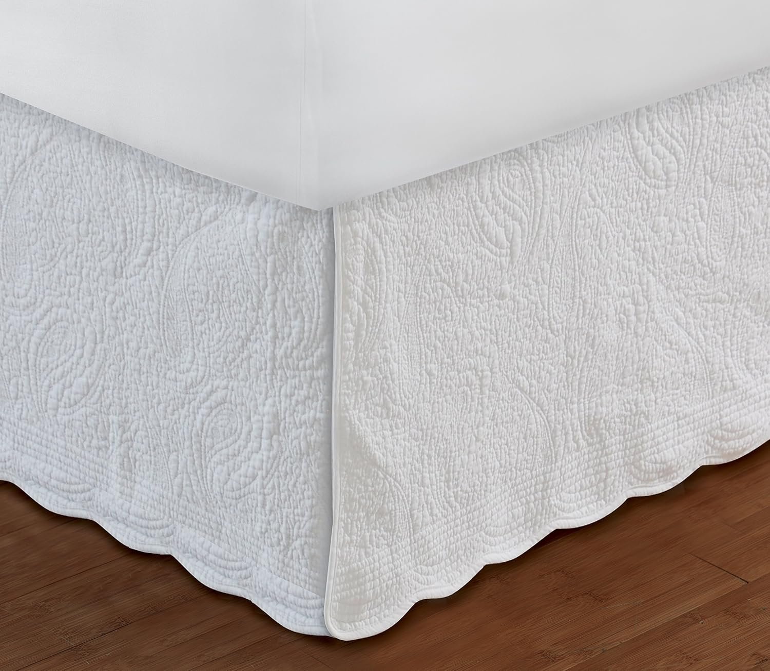 Paisley Quilted Bed Skirt, , White