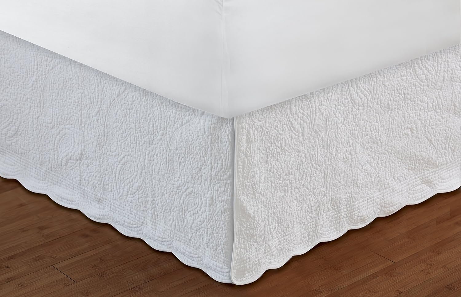 Paisley Quilted Bed Skirt, , White