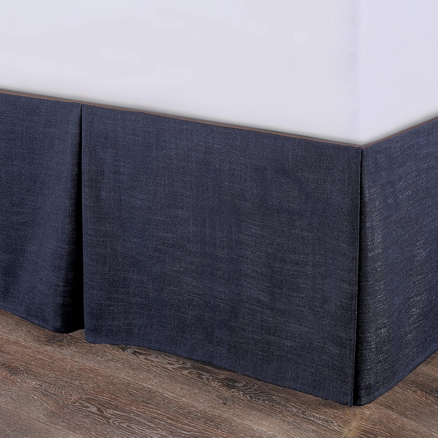 Camden Nubby Blue Bed Skirt, Super Size, Navy Solid Color, Classic Traditional Style Luxury Bedding